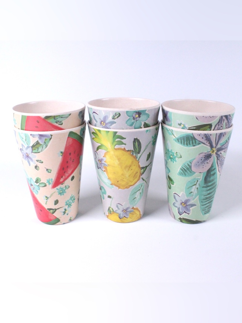 6 Patina Vie Eco-Friendly Bamboo Fibers Tropical Drinking Tumblers Glasses-RARE